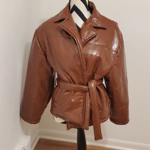 Milena Quilted PU Jacket in Brown